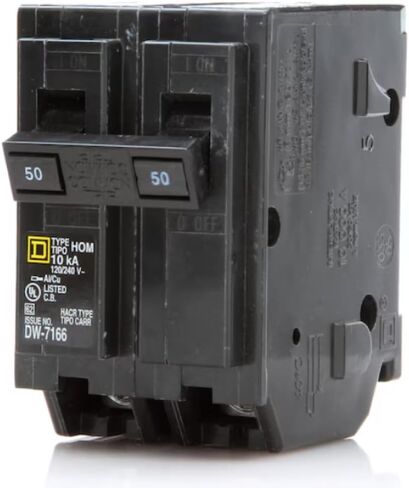 Square D HOM250 50 AMP (50a) Pole Double Pole (2 عمود) قاطع دائرة هوم خط الشلية ، 120/240V AC ، 10KAIC ، مكونات مكونة لمراكز تحميل هوم خط ، قاطع استبدال جديد-حزمة 1 in Kuwait