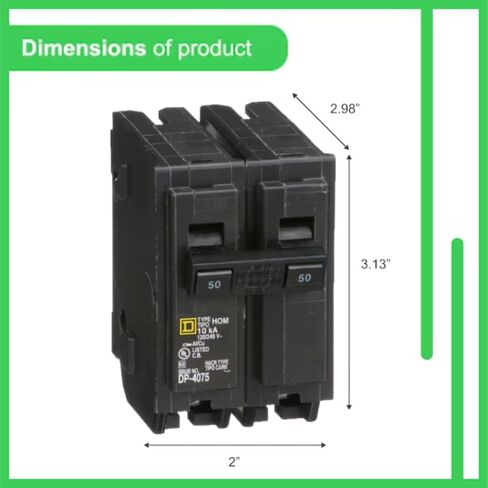 Square D HOM250 50 AMP (50a) Pole Double Pole (2 عمود) قاطع دائرة هوم خط الشلية ، 120/240V AC ، 10KAIC ، مكونات مكونة لمراكز تحميل هوم خط ، قاطع استبدال جديد-حزمة 1 in Kuwait