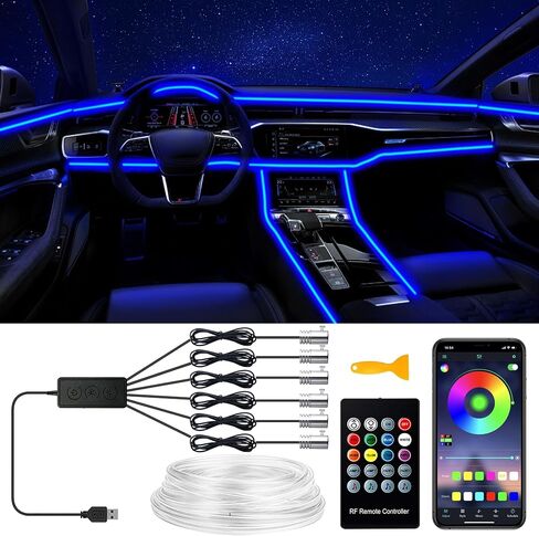 Car LED Interior Strip Lights, RGB 9 in 1 Interior Car Lights with Wireless APP/Button/RF Remote Control,16 Million Colors USB Ambient Lighting Kits with 236 inches Fiber Optic, Sync to Music in Saudi Arabia