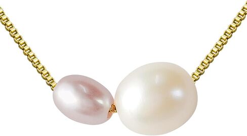 PEARLIE Pearl Necklace Pendant for Women, Double Pearls Adjustable Choker Necklace Handpicked Freshwater Cultured Pearl Gold Chain Necklace Wedding Jewelry in Saudi Arabia