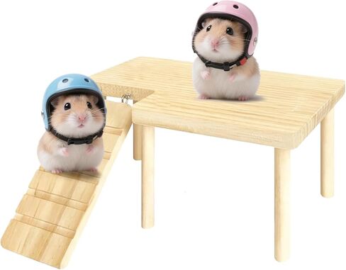 (2-Piece Set) Hamster Game Wooden Platform Tunnel Hidden Area Ladder Platform Wooden Bracket with Column, Hamster Squirrel Totoro Toy Cage Accessories in Kuwait