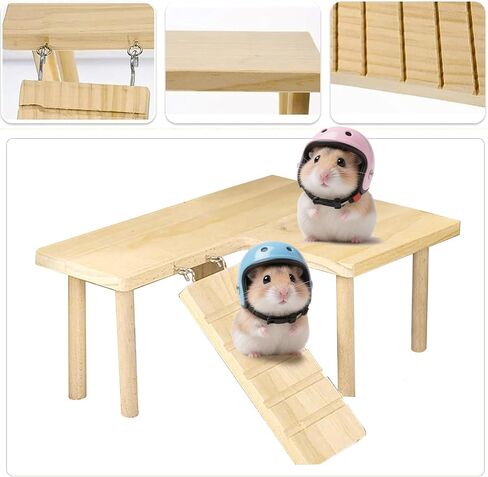 (2-Piece Set) Hamster Game Wooden Platform Tunnel Hidden Area Ladder Platform Wooden Bracket with Column, Hamster Squirrel Totoro Toy Cage Accessories in Kuwait