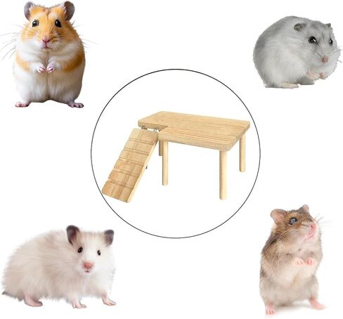 (2-Piece Set) Hamster Game Wooden Platform Tunnel Hidden Area Ladder Platform Wooden Bracket with Column, Hamster Squirrel Totoro Toy Cage Accessories in Kuwait
