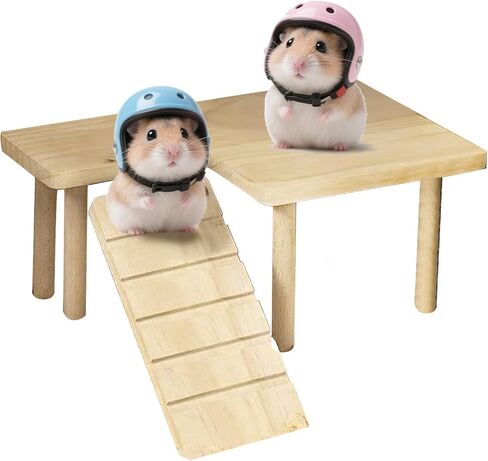 (2-Piece Set) Hamster Game Wooden Platform Tunnel Hidden Area Ladder Platform Wooden Bracket with Column, Hamster Squirrel Totoro Toy Cage Accessories in Kuwait