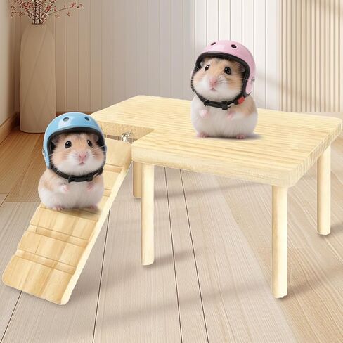 (2-Piece Set) Hamster Game Wooden Platform Tunnel Hidden Area Ladder Platform Wooden Bracket with Column, Hamster Squirrel Totoro Toy Cage Accessories in Kuwait