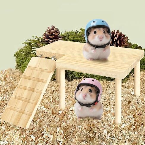 (2-Piece Set) Hamster Game Wooden Platform Tunnel Hidden Area Ladder Platform Wooden Bracket with Column, Hamster Squirrel Totoro Toy Cage Accessories in Kuwait