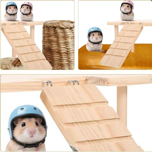 (2-Piece Set) Hamster Game Wooden Platform Tunnel Hidden Area Ladder Platform Wooden Bracket with Column, Hamster Squirrel Totoro Toy Cage Accessories in Kuwait