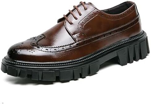 Men's Leather Oxford Dress Shoes - Platform Wingtip Oxfords - Comfortable Business Formal Slip-Resistant Work Derby Shoes in Saudi Arabia