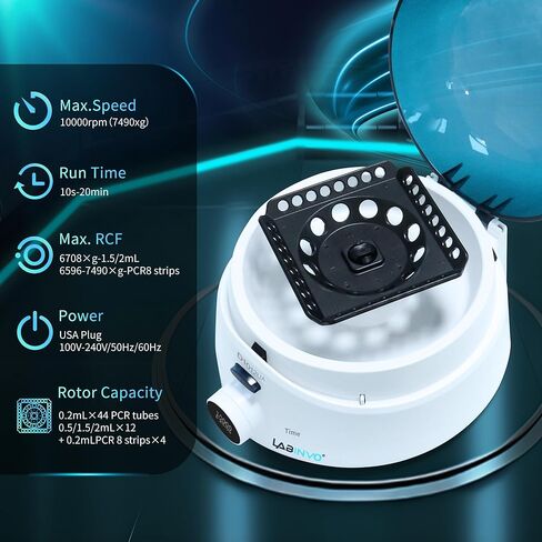 Mini Centrifuge Machine, 10000RPM, OLED Display High Speed Lab Benchtop Centrifuges, 3-in1 Rotor for 0.5/1.5/2mL Tubes, and 4×PCR8 Strips, 0.2mL×44 PCR Tubes, IN-CEN001 in Kuwait