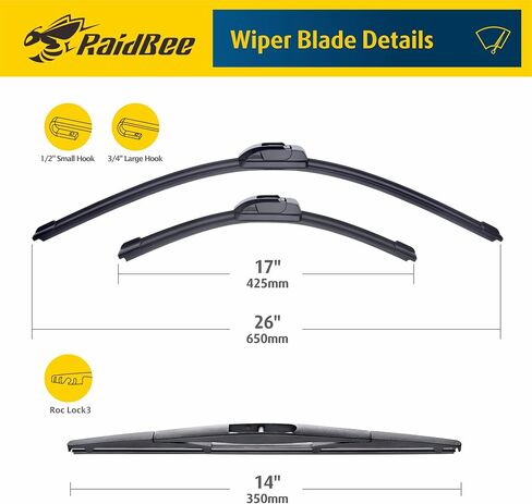 3 Wiper Blades 26"/19/16" Replacement for Toyota Prius 2010-2015 Toyota Sienna 2006-2010 Front Windshield Wiper Blades with 16 Inch Rear Wiper Blade-Original Factory Quality in Saudi Arabia
