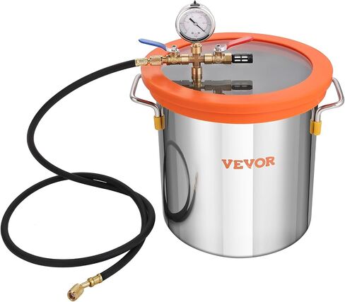 VEVOR 5 Gallon Vacuum Chamber Kit, 40 Micron Vacuum Chamber, 3.5 CFM Single Stage Vacuum Pump Set, with Tempered Glass Lid, Pure Copper Motor, Check Valve, for Wood Stabilization, Resin Degassing, DIY in Kuwait