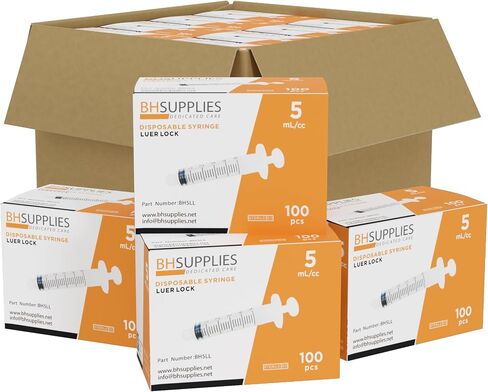 BH Supplies 5 مل محاقن قفل Luer (لا إبرة) - معقمة ، ملفوفة بشكل فردي - 100 محاقن in Kuwait