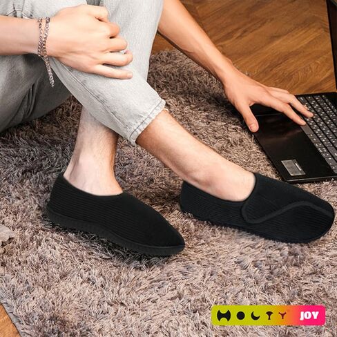 Men Memory Foam Diabetic Slippers Adjustable Arthritis Edema Swollen Feet Wide House Shoes Comfy Soft Non-Slip Plus Size Indoor Outdoor Slipper in Saudi Arabia