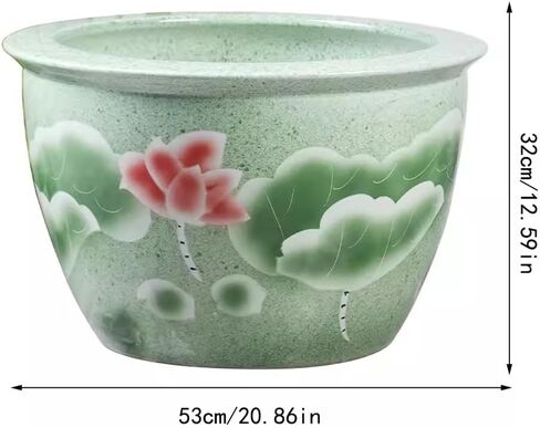 Small Fish Tank Ceramic Lotus Water Lily Goldfish Tank Large Water Flower Basin Living Room Balcony Courtyard Fish Tank Fish Tank Kit(53cm) in Kuwait