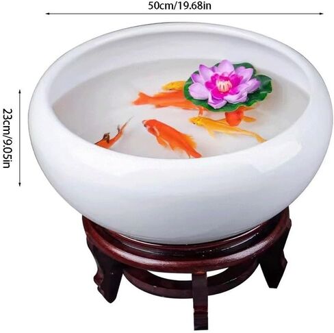 Small Fish Tank Pure White Ceramic Fish Tank Living Room Desktop Fish Tank Water Lily Tank Bowl Lotus Basin Turtle Tank Narcissus Porcelain Basin Fish Tank Kit(XL) in Kuwait
