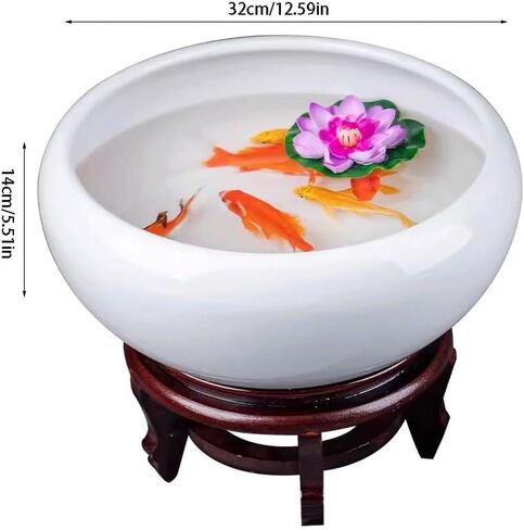 Small Fish Tank Pure White Ceramic Fish Tank Living Room Desktop Fish Tank Water Lily Tank Bowl Lotus Basin Turtle Tank Narcissus Porcelain Basin Fish Tank Kit(XL) in Kuwait