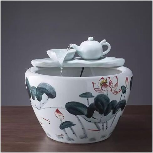 Small Fish Tank Hand-Painted Ceramic Fish Tank Circulating Water Fish Tank Turtle Tank Living Room Courtyard Floor-Standing Fish Tank Fish Tank Kit(A,Medium) in Saudi Arabia