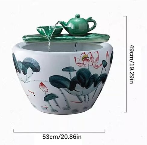 Small Fish Tank Hand-Painted Ceramic Fish Tank Circulating Water Fish Tank Turtle Tank Living Room Courtyard Floor-Standing Fish Tank Fish Tank Kit(A,Medium) in Saudi Arabia