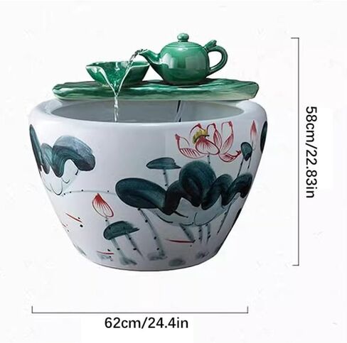 Small Fish Tank Hand-Painted Ceramic Fish Tank Circulating Water Fish Tank Turtle Tank Living Room Courtyard Floor-Standing Fish Tank Fish Tank Kit(A,Medium) in Saudi Arabia