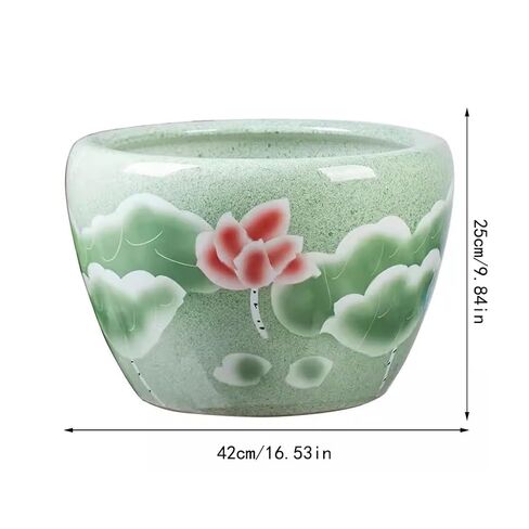 Small Fish Tank Courtyard Garden Large Fish Tank Lotus Water Lily Pot Ceramic Tank Goldfish Basin Indoor Fish Tank Decoration Fish Tank Kit(53cm) in Kuwait