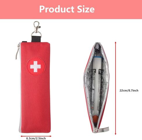 EpiPen Carrying Case, 2 Pack Emergency Medical Bag with Carabiner, Medicine Bag for EpiPens, Asthma Inhaler, Auvi-Q,Eye Drops,Anti-Histamine,Allergy Medication (Red) in Kuwait