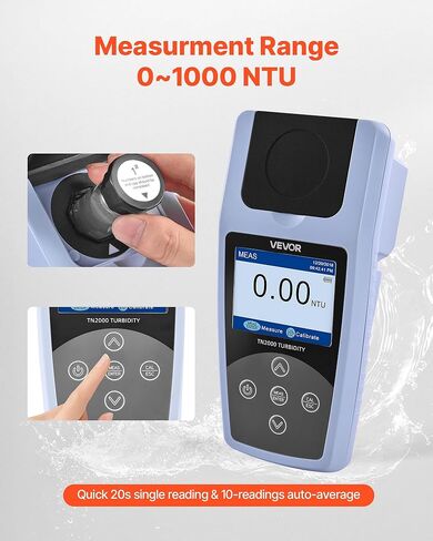 مقياس التعكر Vevor ، نطاق قياس NTU من 0 إلى 1000 ، EPA 180.1 متوافق ، متوافق ، معيرات خفيفة بيضاء محمولة ، مع حلول المعايرة ، قوارير العينة ، وحالة تحمل ، للاستخدام في الحقل والمنفعة in Saudi Arabia