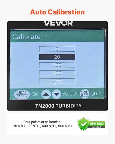 مقياس التعكر Vevor ، نطاق قياس NTU من 0 إلى 1000 ، EPA 180.1 متوافق ، متوافق ، معيرات خفيفة بيضاء محمولة ، مع حلول المعايرة ، قوارير العينة ، وحالة تحمل ، للاستخدام في الحقل والمنفعة in Saudi Arabia