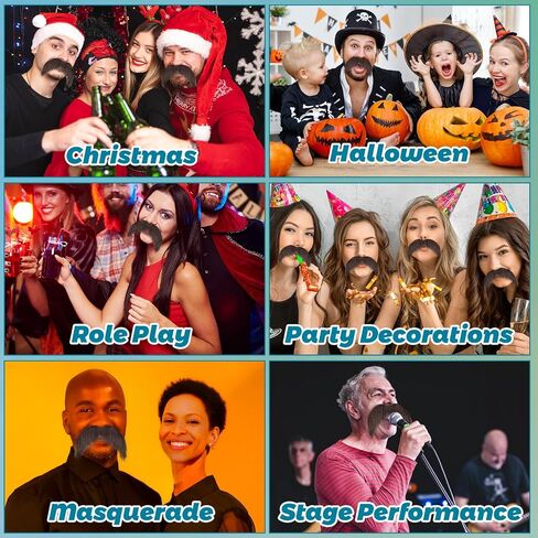 Fake Mustache Black Fake Beard Adhesive Old Men Stick On Mustache Moustache Black Beard Costume False Facial Hair For Adults Women Men For Halloween Cosplay Festival Party in Saudi Arabia