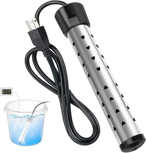 2000W Immersion Water Heater, Portable Electric Water Heater with 304 Stainless Steel, Fast Heating Bucket Heater with Built-in Thermometer, Ideal for Home, Camping, and Outdoor Use in Saudi Arabia