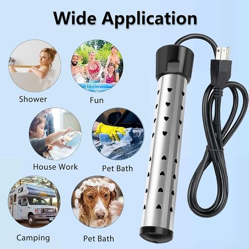 2000W Immersion Water Heater, Portable Electric Water Heater with 304 Stainless Steel, Fast Heating Bucket Heater with Built-in Thermometer, Ideal for Home, Camping, and Outdoor Use in Saudi Arabia