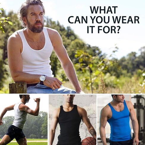 Men's 100% Cotton 6 Pack Classic Rib Tank Top A-Shirts (White, X-Large) in Saudi Arabia