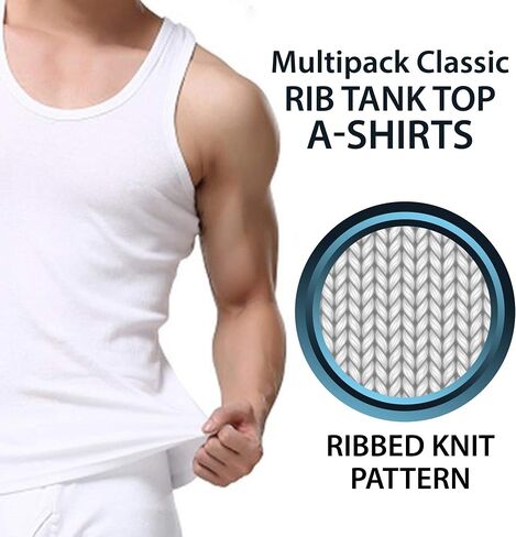 Men's 100% Cotton 6 Pack Classic Rib Tank Top A-Shirts (White, X-Large) in Saudi Arabia