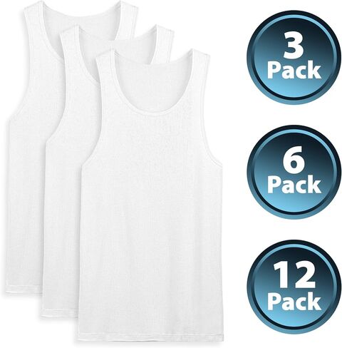 Men's 100% Cotton 6 Pack Classic Rib Tank Top A-Shirts (White, X-Large) in Saudi Arabia