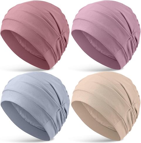 JenPen 4 Pcs Satin Lined Sleeping Caps Women Silk Bonnet Soft Chemo Headwear Turban Head Coverings Hair Wraps for Cancer Patients Hair Loss in Saudi Arabia