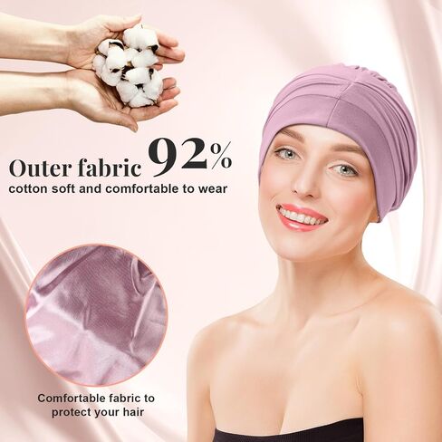 JenPen 4 Pcs Satin Lined Sleeping Caps Women Silk Bonnet Soft Chemo Headwear Turban Head Coverings Hair Wraps for Cancer Patients Hair Loss in Saudi Arabia