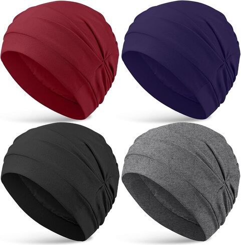 JenPen 4 Pcs Satin Lined Sleeping Caps Women Silk Bonnet Soft Chemo Headwear Turban Head Coverings Hair Wraps for Cancer Patients Hair Loss in Saudi Arabia