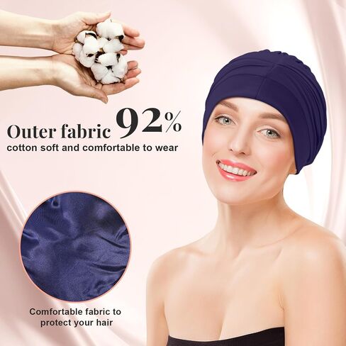 JenPen 4 Pcs Satin Lined Sleeping Caps Women Silk Bonnet Soft Chemo Headwear Turban Head Coverings Hair Wraps for Cancer Patients Hair Loss in Saudi Arabia