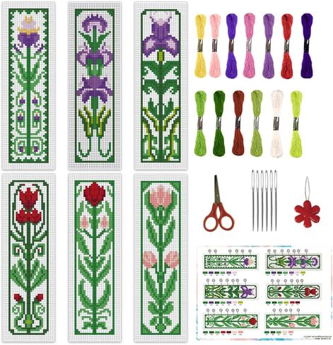 infunly 6pcs Mushroom DIY Cross Stitch Borkmark Kits 2.4''x7.9 '' Plants مختومة مجموعة الإشارة الإشارة الإشارة إلى الإرشاد مع تعليمات مرجعية للتطريز الأحمر مع النباتات المطبوعة مسبقًا لمحبي الكتب in Kuwait
