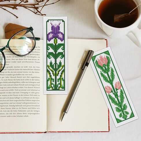 infunly 6pcs Mushroom DIY Cross Stitch Borkmark Kits 2.4''x7.9 '' Plants مختومة مجموعة الإشارة الإشارة الإشارة إلى الإرشاد مع تعليمات مرجعية للتطريز الأحمر مع النباتات المطبوعة مسبقًا لمحبي الكتب in Kuwait