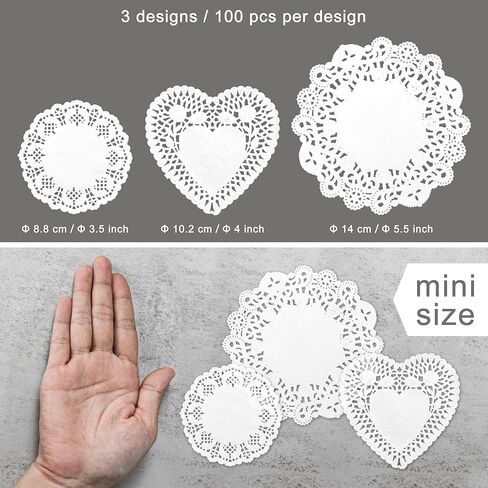 300 Sheets White Round Lace Doilies Hollow Paper Cutouts Vintage Collage Retro Decoupage 3 Small Sizes 3.5"/4"/4.5" for Scrapbooking Crafting Journal Planner (Doily) in Saudi Arabia