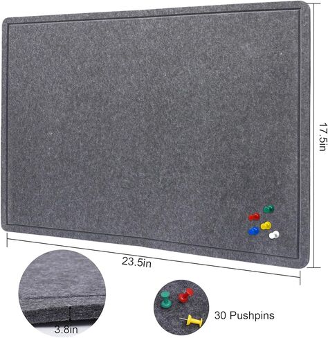 Bulletin Board - 23.5 × 17.5 بوصة زخرفية لوح دبوس - لوحة Cork بديلة للجدار - لوحة صور قابلة للطي للوحة الصلاة ذاتية اللصق مع 20 Pushpins - رمادي داكن in Kuwait