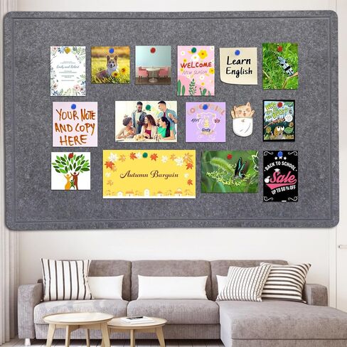 Bulletin Board - 23.5 × 17.5 بوصة زخرفية لوح دبوس - لوحة Cork بديلة للجدار - لوحة صور قابلة للطي للوحة الصلاة ذاتية اللصق مع 20 Pushpins - رمادي داكن in Kuwait