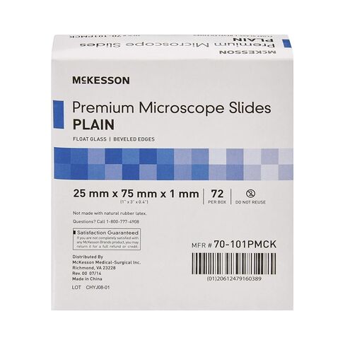 شرائح McKesson Premium Microscome ، عادية ، زجاجية تعويم ، حواف مشطوفة ، 25 مم × 75 مم × 1 مم ، 72 العدد in Saudi Arabia
