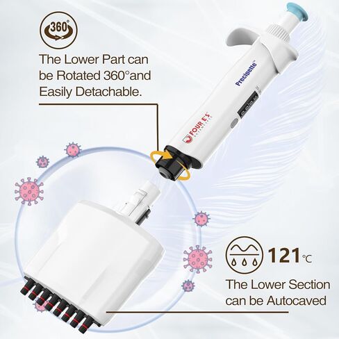 4E's USA Multi-Channel Adjustble Volume Pipette with 200ul Pipette Filter Tip Low Retention, 8-Channel Micropipettes, 5-50ul in Saudi Arabia