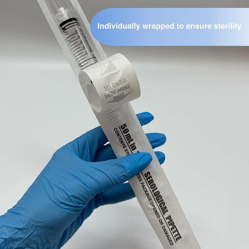 50mL Sterile Serological Pipette Individually Wrapped, Standard Serological Pipettes, Bulk PSGlass Pipettor 50 mL [Pack of 100] in Kuwait