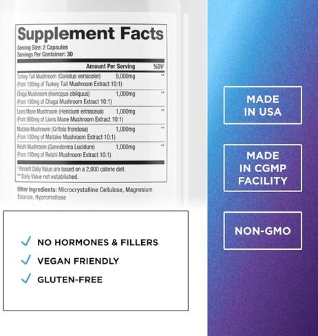 دكتور. Emil Nutrition 9000mg Lions Lions Mane Capsules مع Chaga و Reishi & Maitake - Mushroom Blend لدعم العافية in Kuwait