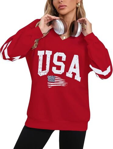 Alsol Lamesa Womens American Flag Sweatshirts Long Longe in Kuwait