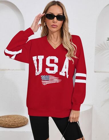 Alsol Lamesa Womens American Flag Sweatshirts Long Longe in Kuwait