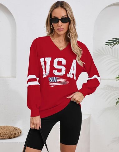 Alsol Lamesa Womens American Flag Sweatshirts Long Longe in Kuwait