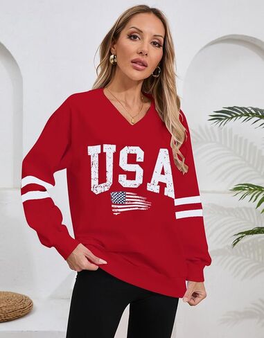 Alsol Lamesa Womens American Flag Sweatshirts Long Longe in Kuwait